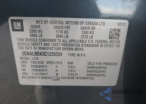 2012 Chevrolet Equinox Ls from USA, damaged, VIN 2GNALBEK3C1239334